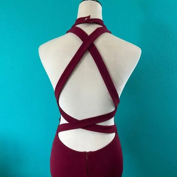 Lulus Double Hex Wine Red Bodycon Dress Backless Open Back Mini Cocktail Size S - Picture 6 of 9